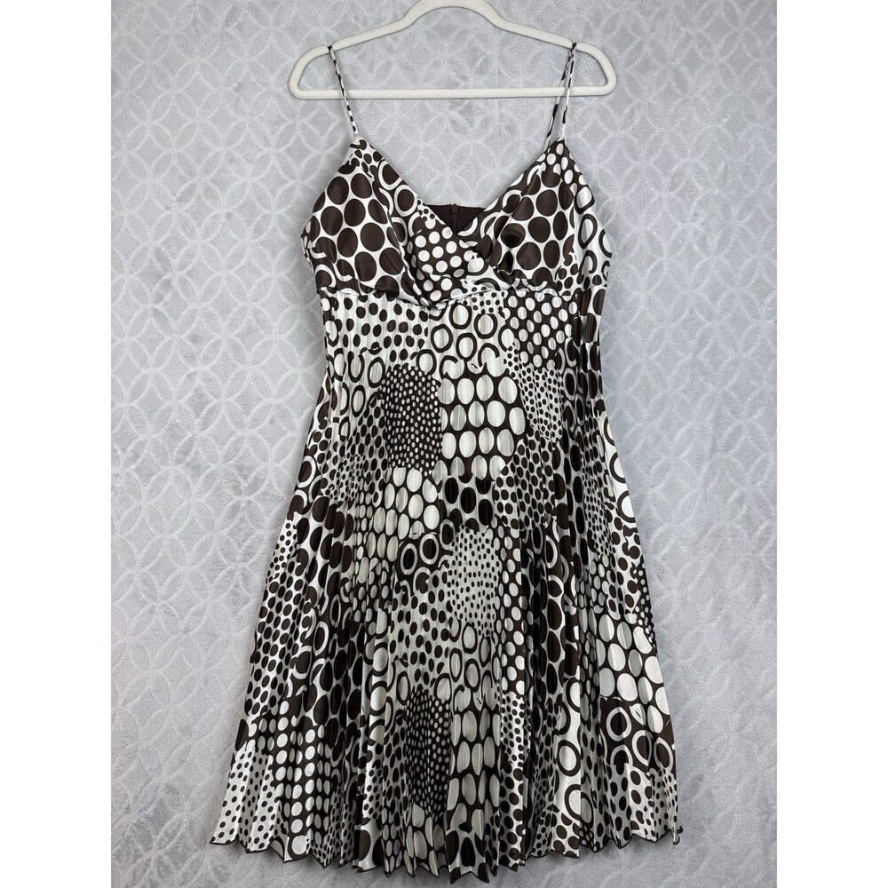 Vtg Y2K AGB Babydoll Dress 12 Brown White Polka Dot Empire Waist Pleated Party